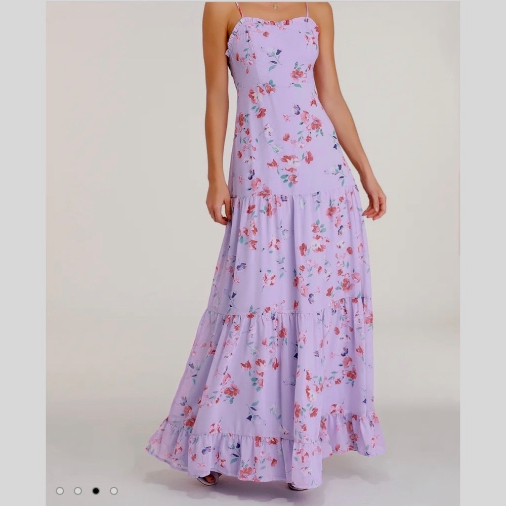 MELISSA LAVENDER FLORAL PRINT TIERED MAXI DRESS